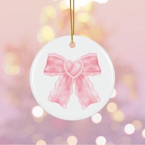 Pink Bow Ceramic Ornament, Christmas